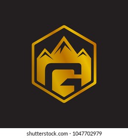 Gold Mountain Letter G Hexagon Emblem Logo