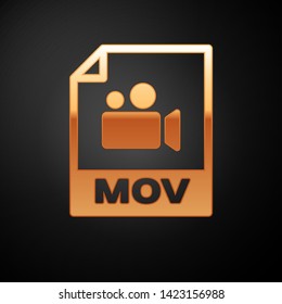 Gold MOV file document icon. Download mov button icon isolated on black background. MOV file symbol. Audio and video collection. Vector Illustration