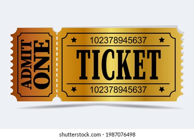 Gold Movie Tickets. Realistic Cinema Theater Admission Pass Template. Vector Illustration Festival Black And Gold Couple Isolated Ticket On Cinema, Concert Or Theatre