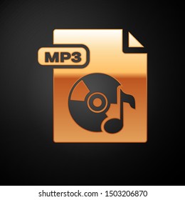 Gold MP3 file document. Download mp3 button icon isolated on black background. Mp3 music format sign. MP3 file symbol.  Vector Illustration