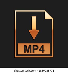 Gold MP4 file document icon. Download MP4 button icon isolated on black background. Long shadow style. Vector.