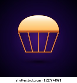 Gold Muffin icon isolated on dark blue background.  Vector Illustration