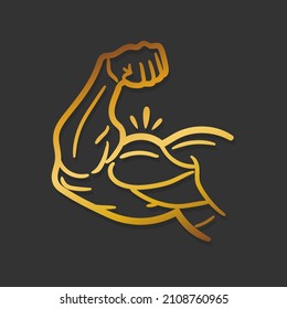 Gold Muscle Illustration Clip Art Design Shape. Power Biceps Silhouette Icon Vector.