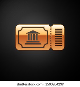 Gold Museum ticket icon isolated on black background. History museum ticket coupon event admit exhibition excursion.  Vector Illustration