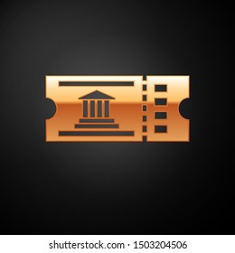 Gold Museum ticket icon isolated on black background. History museum ticket coupon event admit exhibition excursion.  Vector Illustration