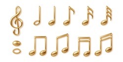 Gold Music Notes Collection Isolated. Vector 3d Realistic Icon Collection