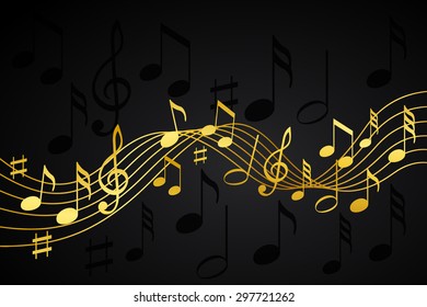 Gold Music Notes On A Solid Black Background