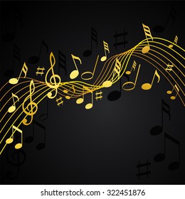 Gold music notes on a solid black background