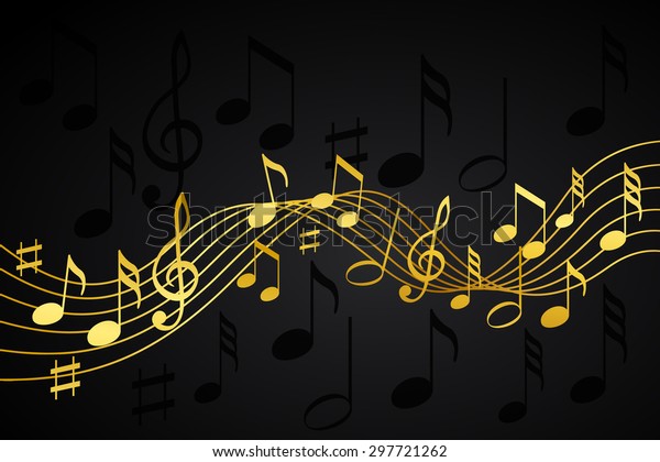 Gold music notes on a solid black wall mural wallpaper