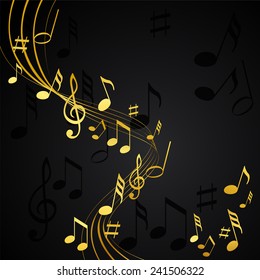 Gold Music Notes On A Solide Black Background