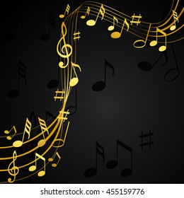 Gold music notes on a solide black background