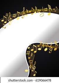 Gold music notes on a solide black background