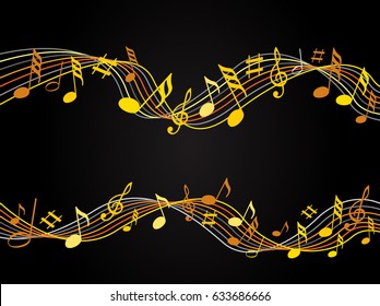 Gold music notes on a solide black background