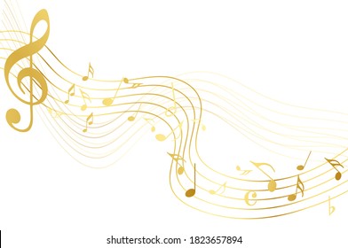 Gold Music Notes On White Background
