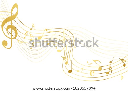 Gold music notes on white background
