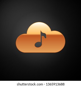 Gold Music streaming service icon isolated on black background. Sound cloud computing, online media streaming, online song, audio wave. Vector Illustration