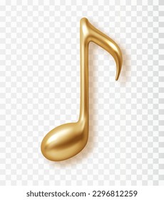 Gold musical note Isolated. 3D realistic Vector illustration