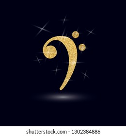 Gold musical notes on the dark background. Vector illustration with golden glitter effect. 