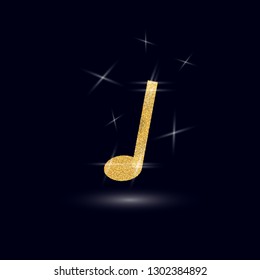 Gold musical notes on the dark background. Vector illustration with golden glitter effect. 