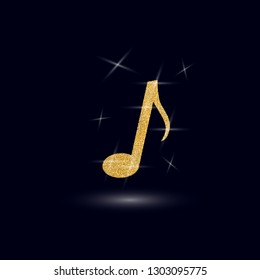 Gold musical notes on the dark background. Vector illustration with golden glitter effect. 