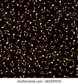Gold musical notes seamless pattern.  For design, wallpaper, cover invitation, fabric and textile. 