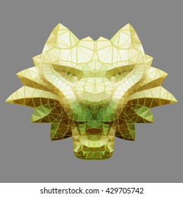 Gold muzzle of a lion. Work is performed in decorative modern equipment a triangulation. 