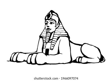 Gold mystic carve idol lion man mask face on white desert sand necropolis text space. Line black hand drawn myth rock god king logo pictogram emblem design in retro artist doodle engrave cartoon style