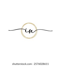 Gold I N Initial Script Letter Beauty Logo Template