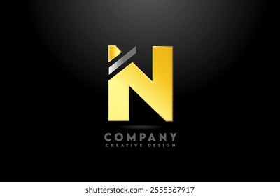 gold N letter alphabet logo icon design with golden yellow black color for business and company