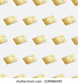 Gold Nano Sim Card Seamless Pattern. Vector Illustration Of A Smartphone Chip. Outdated Technology.