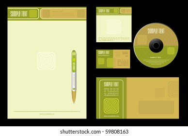 Gold Nature - template vector background (blank, card, cd, note-paper, envelope, pen)