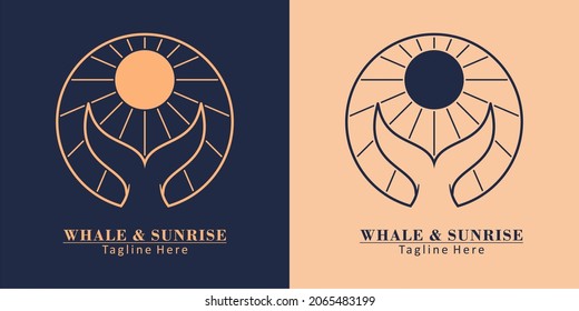 gold and navy luxury whale and sunrise vector logo