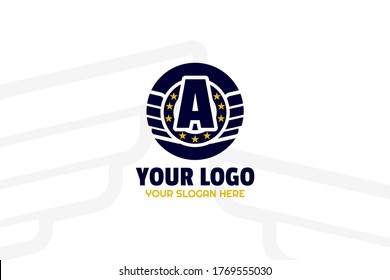 Gold and Navy Squad Logogram Template for your sport team, group project, and many more.In alphabet design concept with golden star