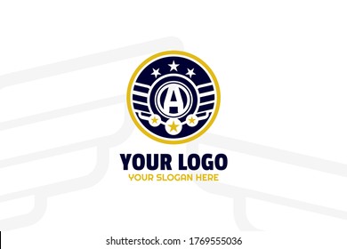 Gold and Navy Squad Logogram Template for your sport team, group project, and many more. In Alphabet design concept with six star