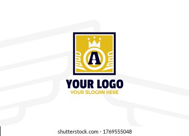 Gold and Navy Squad Logogram Template for your sport team, group project, and many more.in alphabet design concept with golden crown