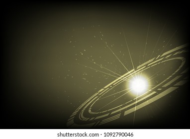 Gold Nebula starburst scatter, digital technology ring concept abstract background vector illustration