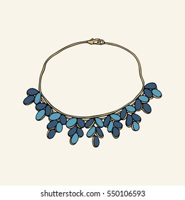 Gold necklace with blue beads