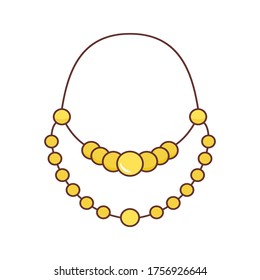Gold necklace isolate  on white background. Flat style object.simple design.