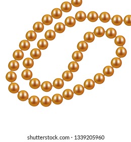 Gold necklace from pearls on a white background. Vector illustration.