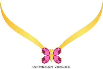 Gold necklace with pink gemstone pendant butterfly shape