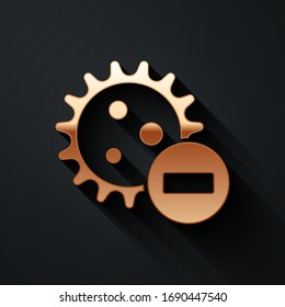 Gold Negative virus icon isolated on black background. Corona virus 2019-nCoV. Bacteria and germs, cell cancer, microbe, fungi. Long shadow style. Vector Illustration