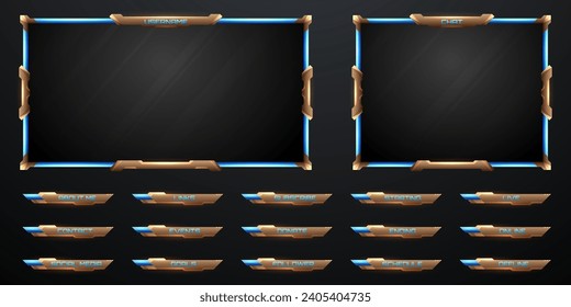 Gold and Neon Blue Border Stream Overlay webcam Frame and Stream Alert Screen Panels for Gaming and Streaming Video Broadcast