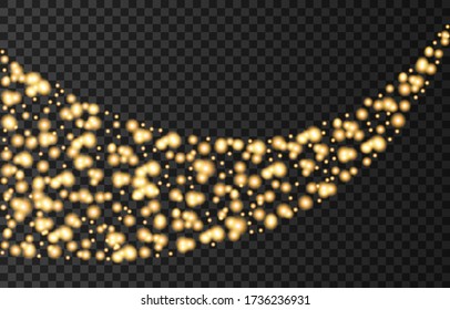 Gold neon circles wave lights effects isolated on black transparent background. Shining  golden   sparkles. Firework. Vector design element.