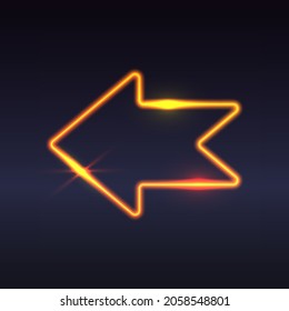 Gold neon empty pointer frame, yellow shiny arrow on black background. Vector illustration for card, design, flyer, poster, banner, web, advertising.