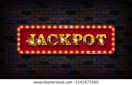 Gold Neon light linear promotion banner,jackpot, game, big win. Swatch color control. Against a vintage brick wall. Vector illustration