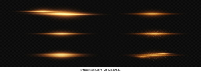 Gold neon lines with light effect. On a transparent background.