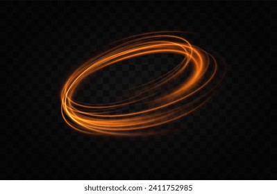 Gold neon ring.Glowing circle.Glow effect.Round light frame. abstract light lines of movement and speed.	