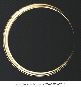 Gold neon round frame. Christmas lights effects isolated on black transparent background. Shining  golden  circle with magic glitter sparkles. Vector design element.