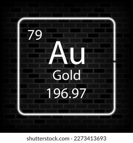 Gold neon symbol. Chemical element of the periodic table. Vector illustration.