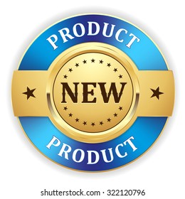 Gold New Arrival Badge With Blue Border On White Background